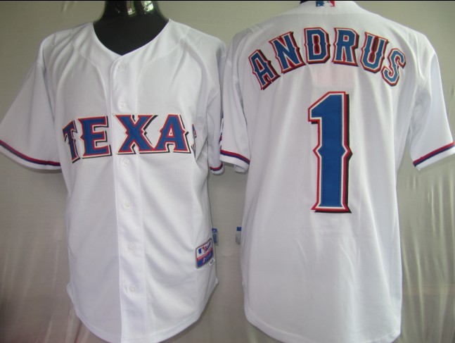 Rangers #1 Elvis Andrus White Stitched MLB Jersey - Click Image to Close